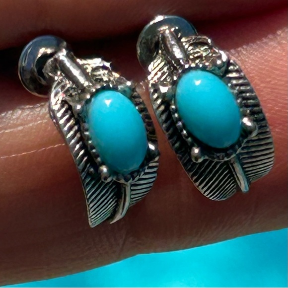 Jewelry - Silver and faux Turquoise Feather Earrings